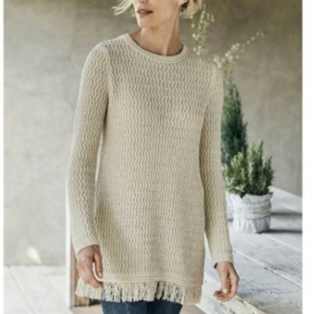 J. Jill Fringe Open Knit Boho Bohemian Fringe Long Tunic